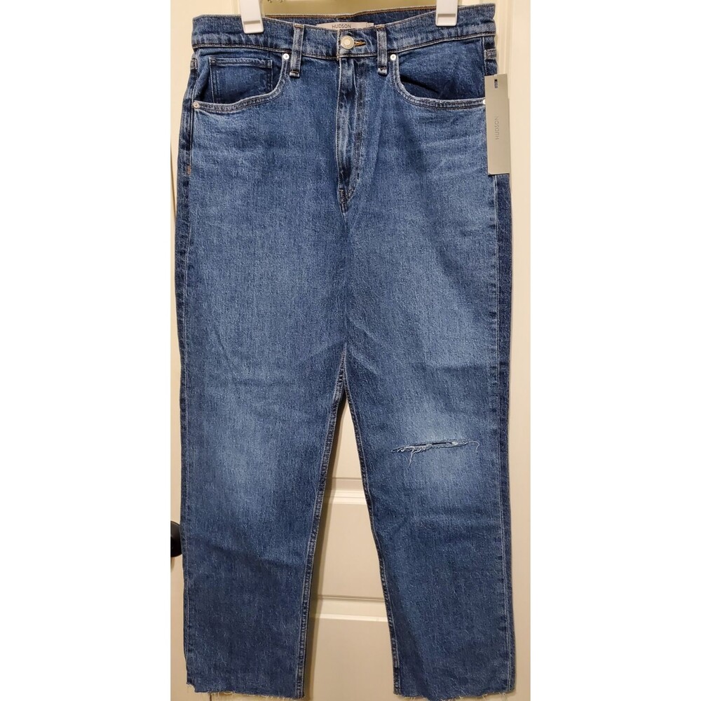 Hudson Women's Jade High Rise Straight Loose Fit Jeans Apollo Destructed Size 31